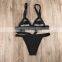 Empty hole sexy black high waisted swimsuit bikini set sexy solid Brazilian bikini for women Push-up bathing suit summer