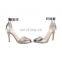 Peep toe med heels with hook & loop design women ankle strap harissa peep toe designer sandals shoes