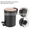 luxury new matte black new embossed trash bin soft closed thin lid rubbish bin kitchen Metal Step Bin with bamboo plating lid