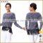 2016 New Designed Fringe Hem Women Long Sleeve T Shirt Wholesale
