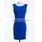 New fashion style O-neck sexy tight blue color bodycon midi pattern lady dress for party