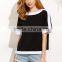 T-shirts latest fashion design women clothing Black and White Split Side Short Sleeve T-shirt