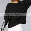 New Arrival Women Cool Black Streetwear Pullover Custom Sleeve Print Oversized Drop Shoulder Ladies Sweatshirt