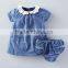 Hot Sale Baby Clothes Navy Nlue Polka Dots Outfit Lace Trim Kids Girls With Ruffle Bloomer Set