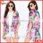 Open Front Lush Botanical Prints Kimono Women With Extended Back Hem