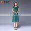 Keen - length Dark green women solid color cap sleeve pleated skirts