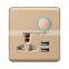 Universal 3 pin Wall Socket With Circular Switch 16A Flame retardant PC Socket and Switch Electrical Metal Frame With USB