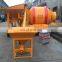 Concrete mixer drum machine with lift ladder An elevating concrete mixer for construction