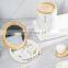 Polyresin White Marble Bathroom Accessory Set Rubber wood soap Dispenser Soap Dish Tumbler Toothbrush Holder