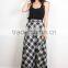 Latest long skirt design 2016 elegant black and white plaid long maxi skirt