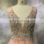 New design alibaba sale embroidery bodice v-back v-neck elegant bridesmaid gown
