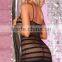 Black See Through Striped Fishnet Mini Slim Chemise Dress PW-LC21225