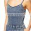 Made in china spaghetti strap blue two pockets sleeveless long jumpsuit