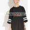 Guangzhou Factory Supplier Mesh Insert Loose Boyfriend Women Long Jersey Tops With Stripe Sleeve