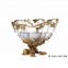 Ornamental Cast Bronze Crystal Fruit Bowl With Leaves, Clear Crystal Decorative Compote With Brass Base