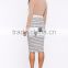 Fashion zip-up front classic stripe skirt women high waist pencil skirt