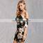 2017 splited neck and off-shoulder women printed sexy bandage dress