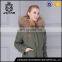 Classical winter parka khaki shell with raccoon fur hood lined coats