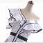 new arrived one shoulder off cute dress white cotton butterfly sleeve fit and flare mini solid dress