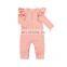 wholesale burgundy ribbed strip  long sleeve with two fly sleeve baby girl romper