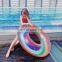 Inflatable Float Circle Bathing Swimming Ring Thickened Adult Pool Float Life Buoy Rainbow Summer Water Buoy Accessories