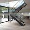 Wood Straight Staircase For Tempered Glass Railing