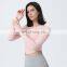 Built In Bra Custom Logo Soft 2023 Active Sportswear Training Compression Slimming Long Sleeve Sexy Fitness Gym Shirts For Women