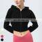 High Elastic Waist Running Sports Clothing Long Sleeve Double Head Zipper Short Gym Fitness Jackets Women Hooded Yoga Jacket