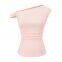 Sunset women's summer vest 2025 spring and summer design sense oblique shoulder fold waist irregular T-shirt top women
