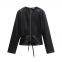 European and American personalized women's clothing spring new style short skirt hem imitation leather jacket jacket versatile