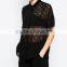 Women Spread Collar Chiffon Transparent Short Sleeve Blouse