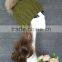 Green Color Girls Wool Knitting Hat with Real Raccoon Fur Pompoms Attached