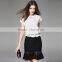 2016 Summer Elegant Sexy Lady See Through Midi Skirts High Waist Ruffle Slim Black Lace Women Skirt