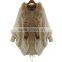 Hot sales type Woman Knit Jacket with raccoon fur collar/ lady cloak joker knitted coat with fake fur collar