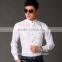 White & pink color slim fit pattern chinese stand collar shirt for business man