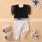 Toddler Kids Baby Girls Clothes Set Black Tops White Denim Long Pants Jeans Outfits Girl Clothing Set