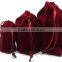 Custom RED luxurious Drawstring velvet Jewelry bags with round bottom21x16.5cm