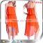 short mermaid tail dresses with adjustable elastic spaghetti strap tops gathered waist elagant latest orange chiffon dress