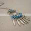 Ethnic Chandelier Necklace,Turquoise Beads and Metal Fringe,Leather Cord or Chain Boho Necklace