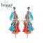 Fashion multicolor crystal studd tassel acrylic wooden beads drop earing valentine's day gift 2016