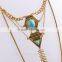 Long Chain Fringe Multi Strand Maxi Necklace Fishbone Triangle Faux Turquoise Pendant Boho Chic Jewelry Collier Femme Collares