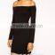 Cheap Wholesale Off Shoulder Long Sleeve Bodycon Dress Black Sexy Club Dress