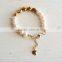 Wholesale engraved letter gold charm bead bracelet pearl bracelet