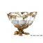 Ornamental Crystal & Brass Square Fruit Bowl With Leaves Edge, Clear Crystal Decorative Compote With Gilt Bronze Base