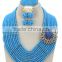 10layers Sky Blue Crystal Beads with Brooches Nigerian Jewelry Set