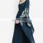 Women V-Neck Blue Abaya Muslim Dress With Embroidery