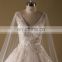Vintage V Neck A-Line Lace Applique Sequins Wedding Dress Long Tail