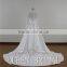 Newest Design V-Neck Long Sleeve Appliqued Lace Long Satin Train Islamic Wedding Dress