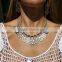 Chunky Punk Tribal Retro Antique Silver Coins Plated Alloy Bib Choker Necklace