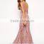 Fashion Plunging Neckline Maxi Dress Lace Sexy Night Dress for Women